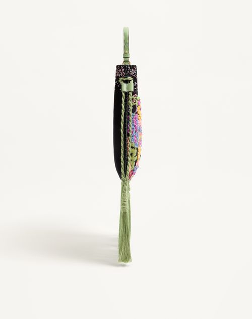 Valentino Garavani - Valentino Garavani Nellcôte Alice Embroidered Bag With Fringes - Black/multicolour - Woman - Shoulder Bags